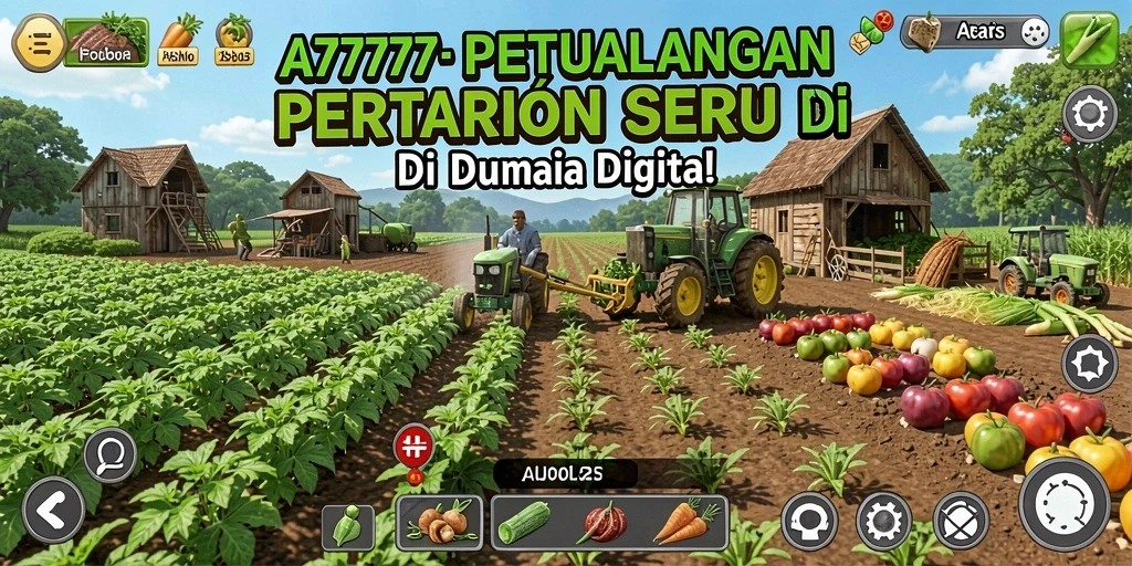 Tampilan gameplay A7777 yang menampilkan aktivitas bertani dan mengelola ladang.