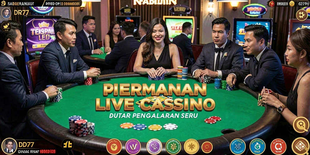 Screenshot gameplay IDR77 menampilkan dealer dan pemain berinteraksi di Live Casino.