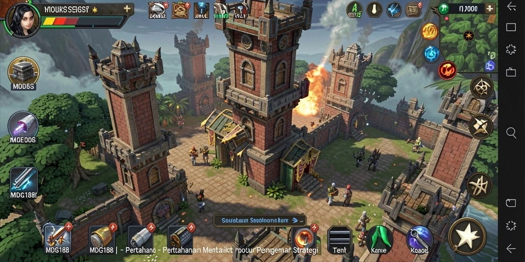 Gameplay mengasyikkan dalam MDG188 dengan menara dan strateginya.