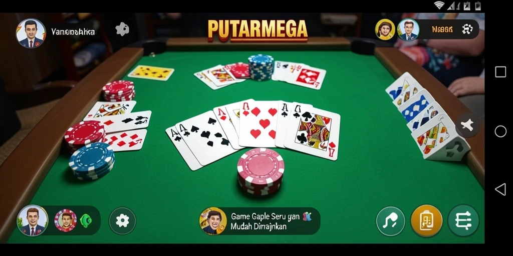 Screenshot utama PUTARMEGA dengan gameplay Gaple yang menarik.