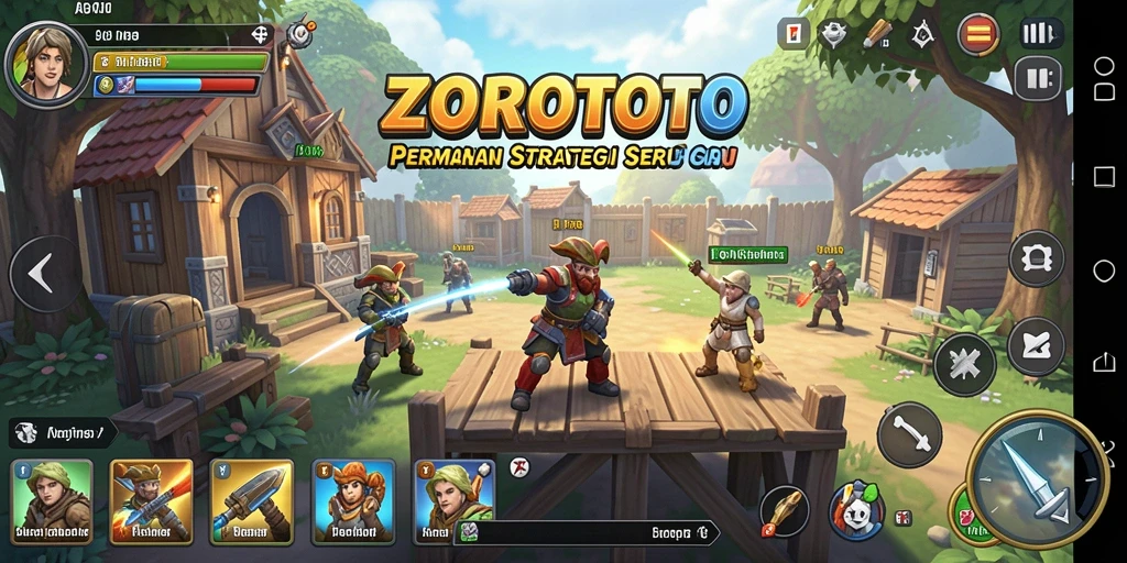 Tampilan gameplay ZOROTOTO menunjukkan strategi dan pertarungan intens.